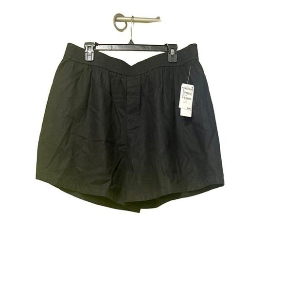 Treasure & Bond Pull-on Relaxed Linen-blend Shorts, Black, Sz. XL - Picture 1 of 9